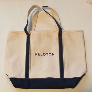 13. PELOTON Blue Off White Canvas Logo Tote Bag Large